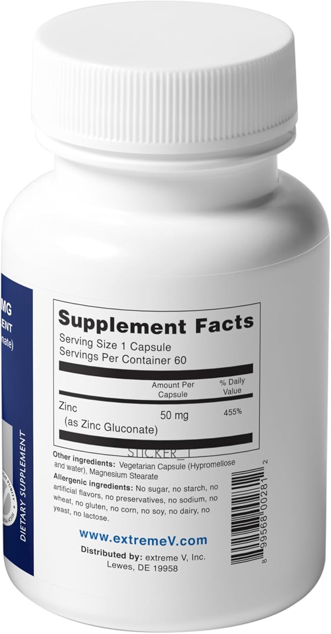 ZINC MG50 - Zinc Gluconate 50mg (2 Bottles - 120 Capsules)