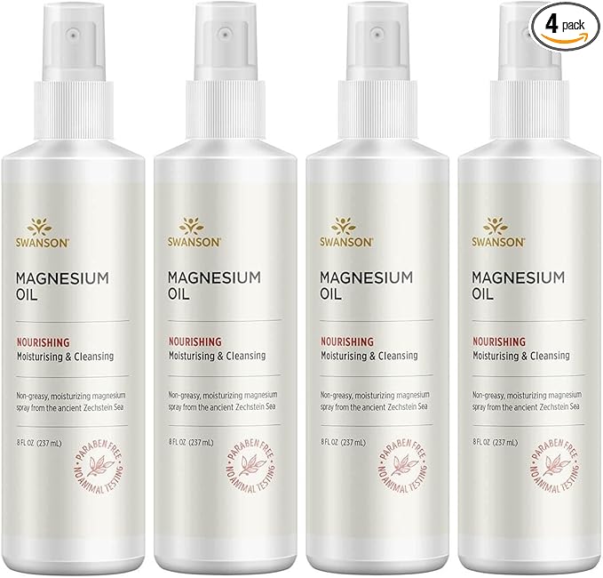 Swanson Magnesium Oil Spray Zechstein Magnesium Soothes Muscles Nourishes Skin Stress Relief Sleep Rapid Absorption Dr. Barbara Hendel's Formula 8 fl oz (237 ml) Liquid (4 Pack)