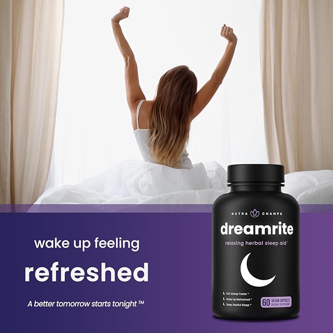 NutraChamps 10-in-1 Natural Sleep Aids for Adults - Melatonin Lemon Balm 1000mg Chamomile 400mg Valerian Root 600mg L Theanine L Tryptophan GABA Magnesium Sleep Aid