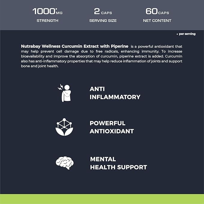 Natural Immune Support - 1000mg-Curcumin with Piperine with 95% Curcuminoids 60 Veg Capsules