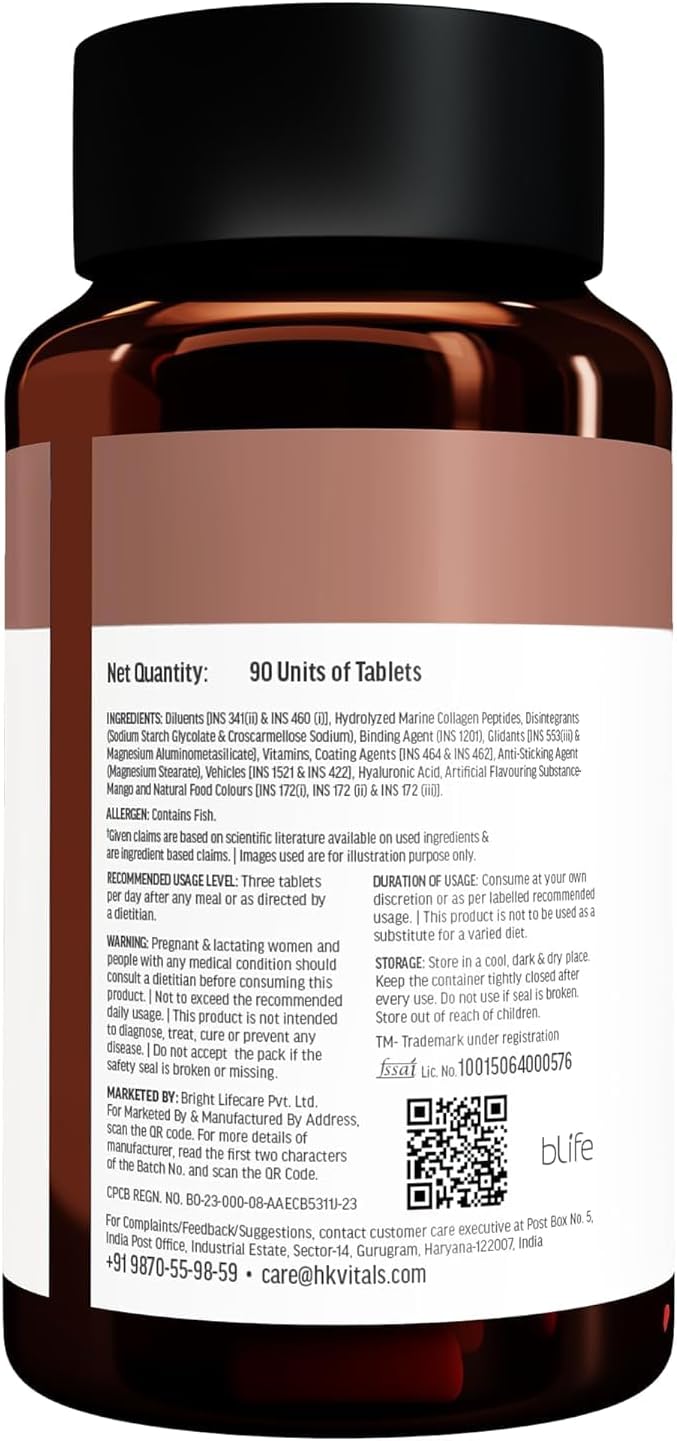 Collagen Tablets (90 Tablets) | 3000mg | Marine Collagen Peptides | Vitamin C E Biotin with Hydrolyzed Peptides