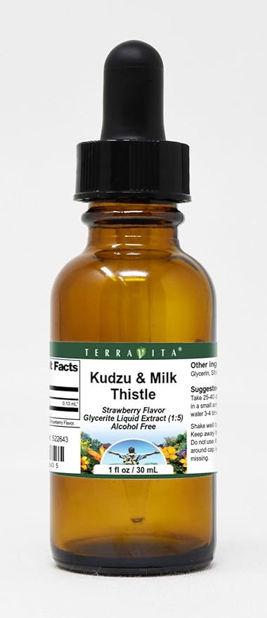 Kudzu &amp Milk Thistle Glycerite Liquid Extract (1:5) - Strawberry Flavored (1 oz ZIN: 522643) - 3 Pack