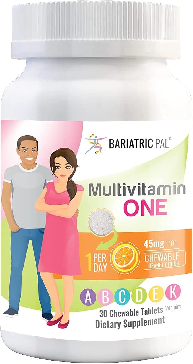 BariatricPal 30-Day Bariatric Vitamin Bundle (Multivitamin ONE 1 per Day! with 45mg Iron Chewable - Orange Citrus and Calcium Citrate Soft Chews 500mg with Probiotics - Blue Raspberry)