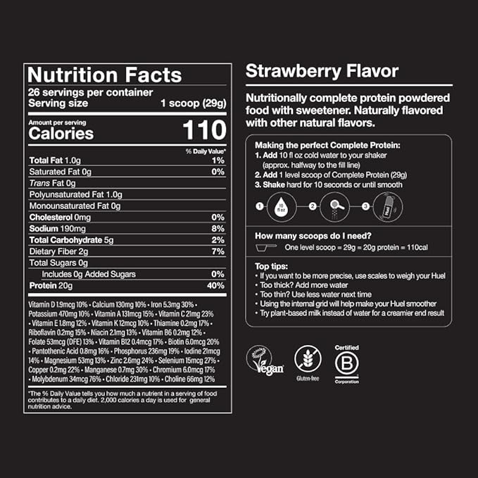 Huel Vegan Protein Powder | Strawberry | Complete Nutrition | 20g Protein Powder | 100% Plant-Based | 27 Vitamins &amp Minerals Gluten Free Non-GMO Lactose Free | 26 Servings