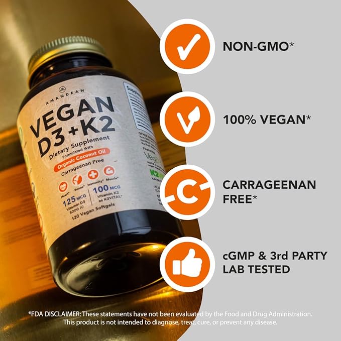 AMANDEAN Premium Magnesium Complex Vegan Omega 3 Vegan D3+K2 Bundle. Plant-Based Immune Support. Algae DHA &amp EPA. Quality Sleep Focus &amp Mood. Support Healthy Heart Brain Joints &amp Eyes