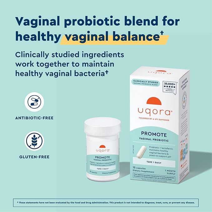 Uqora Promote - Support Vaginal Health* - Probiotic for Women with Lactoferrin Lactobacillus Acidophilus &amp Lacticaseibacillus Rhamnosus - Vaginal Probiotics - Gluten-Free - 15 Capsules