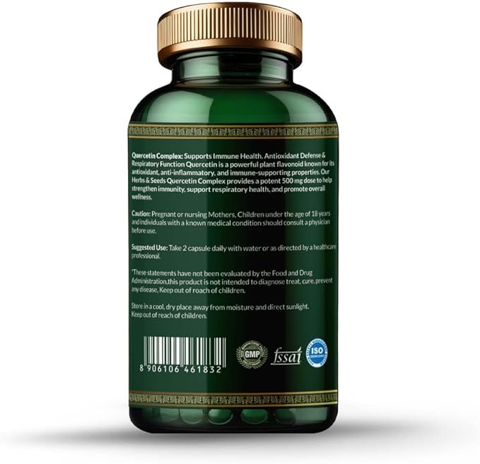 HERBS &amp SEEDS Quercetin Complex 500mg Supplement Natural Vegan Sources with Bioflavonoids &amp Potent Antioxidants for Cellular Health Support &amp Promotes Immunity – 90 Capsules