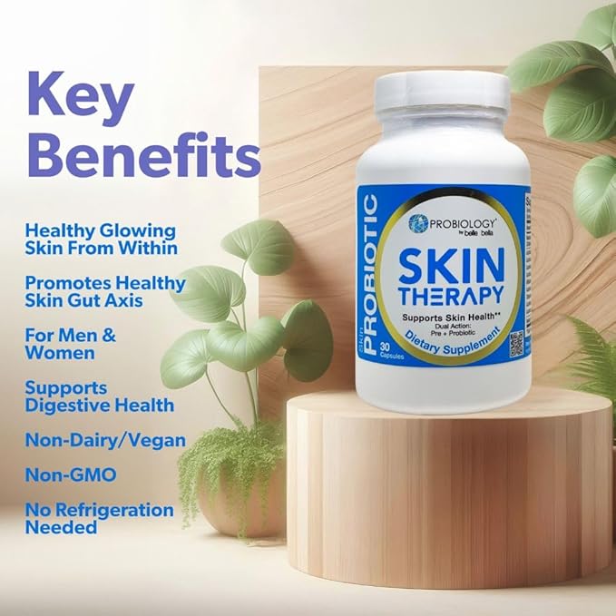 belle+bella Probiotic Skin Therapy - Dual Action Probiotic &amp Prebiotic Supplement for Healthy Glowing Skin from Within - Non-GMO Vegan &amp Gluten Free - 30 Caps