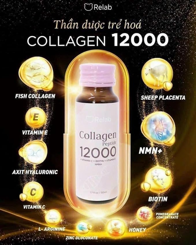 Collagen Peptide 12000 Supplement 1.7 fl oz with Vitamin C Biotin Vitamin E (6 Bottles)
