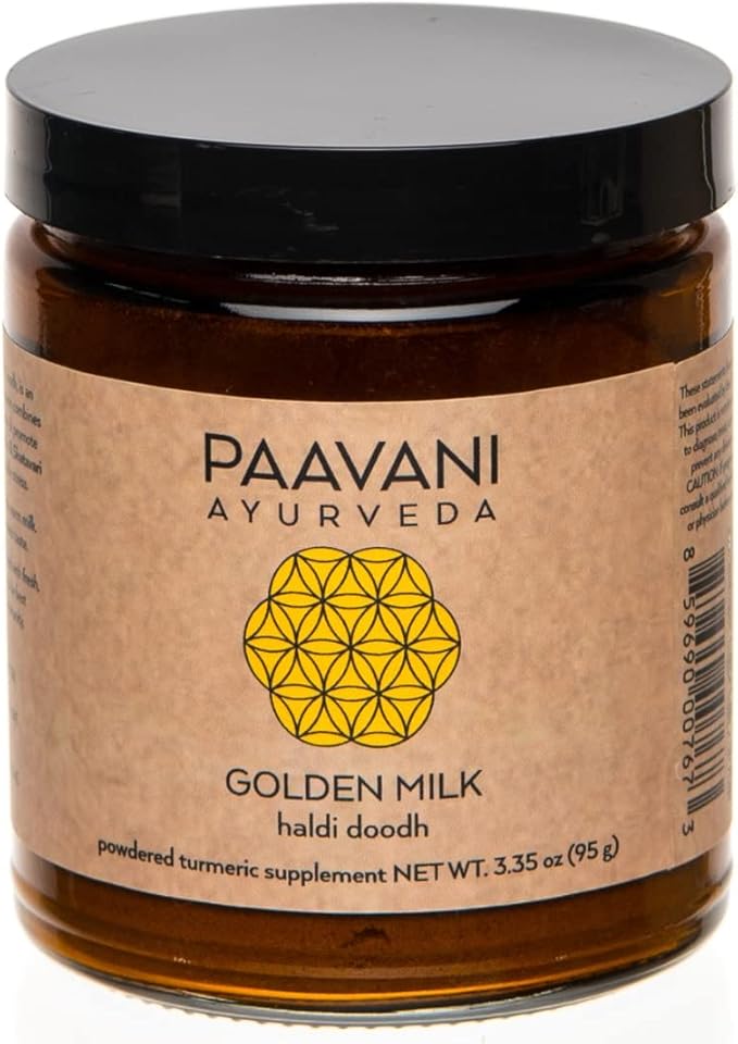 PAAVANI Ayurveda Golden Milk - Made in USA - Ayurvedic Turmeric &amp Ashwagandha Blend - Powdered Supplement - Haldi Doodh - 100% Organic - 38 Servings