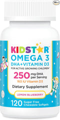 KidStar Nutrients Omega 3 with Vitamin D3 High-DHA Lemon Blueberry 120 Chewable Softgels