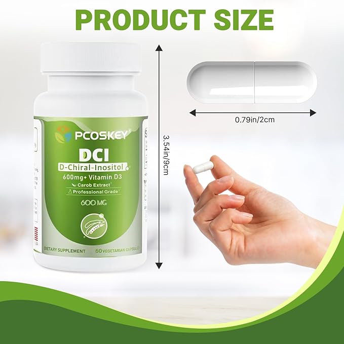 pcoskey® D-Chiral-Inositol with Vitamin D3 – 600mg DCI + 400 IU Vitamin D3 – Hormonal Balance &amp Ovary Support – 60 Vegetarian Capsules