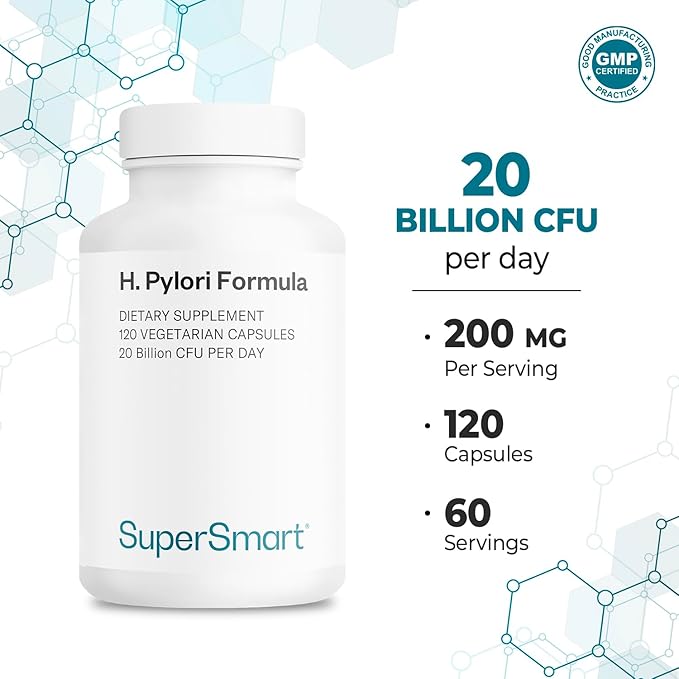 Supersmart - H. Pylori Formula Bundle (Complete Action) - Probiotic L. Reuteri w/Mastic Gum | Non-GMO &amp Gluten Free - 60x2 &amp 120 Vegetarian Capsules