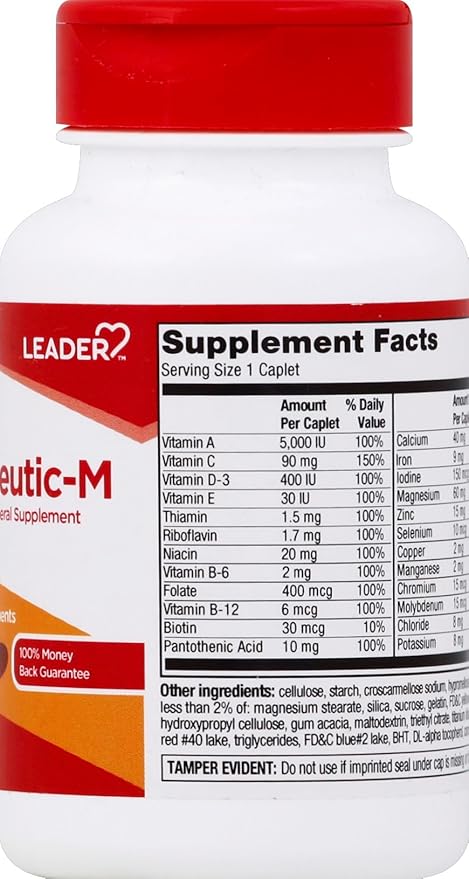Leader Therapeutic-M 130 Caplets Each Multivitamin and Mineral Supplement Support (Pack of 3)