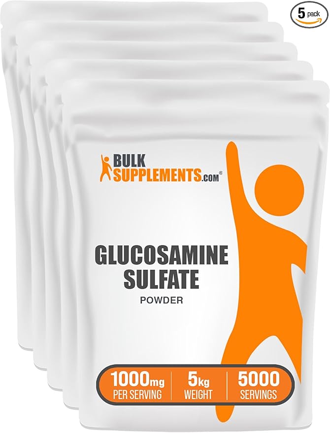BulkSupplements.com Glucosamine Sulfate Powder - Glucosamine Supplement Joint Support Supplement - Gluten Free 1g per Serving 1kg (Pack of 5) (11 lbs)