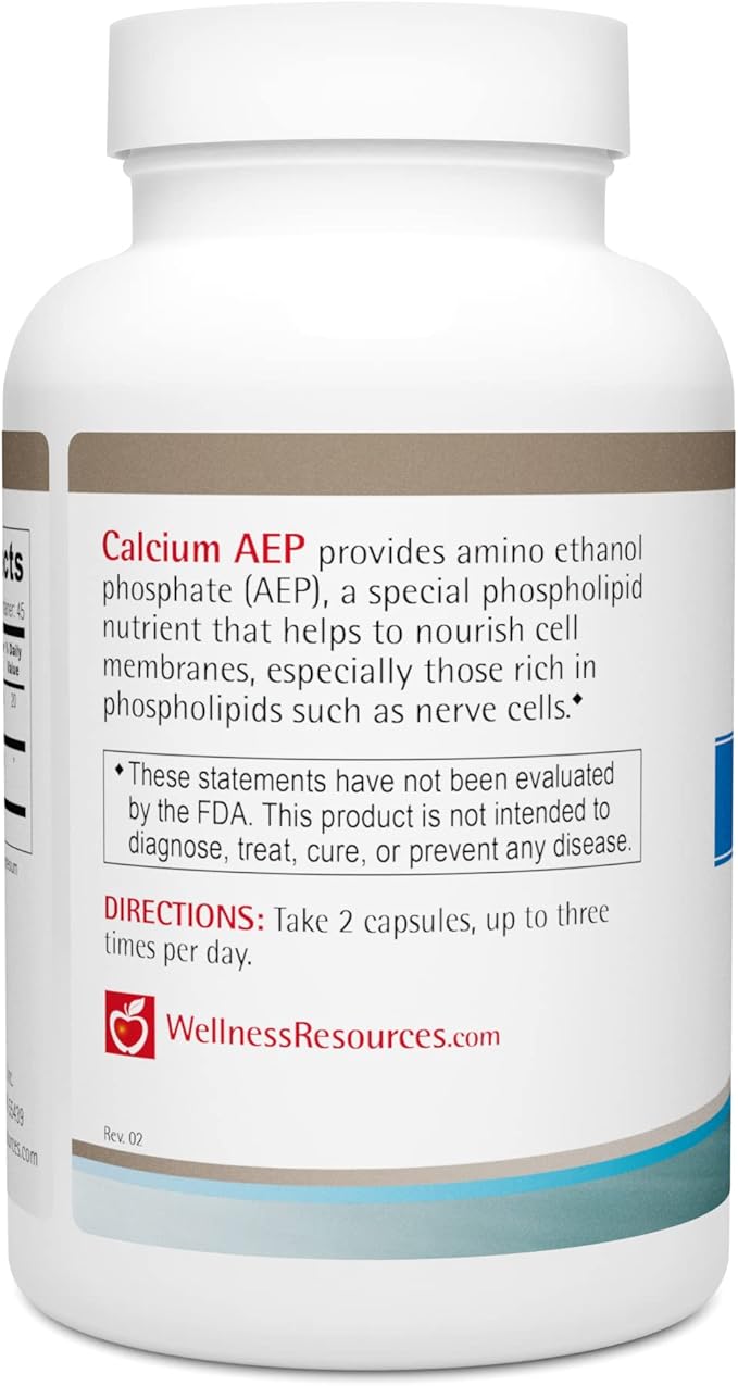 Wellness Resources Calcium AEP - Nerve Support Supplement for Cellular Protection Longevity Cell Membrane Health &amp Myelin Sheath Support - 925mg Ca-2-AEP Per Capsule (90 Capsules)