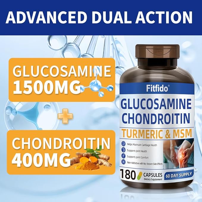 Glucosamine Chondroitin MSM and Turmeric Supplement - Used for Cartilage &amp Joint Health &amp Flexibility - for Women &amp Men - Non-GMO Gluten Free 180 Capsules