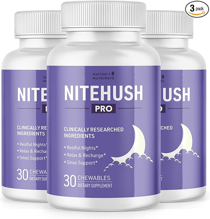 NiteHush Pro – Nighttime Chewable Formula with Ivy Extract Quercetin &amp Citrus Compounds – Non-GMO Natural No Stimulants Made in USA GMP Certified– 30 Chewables 3 Month Supply