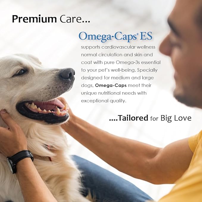 Omega-Caps Extra Strength for Large Breeds-Vet Formulated for Healthy Radiant Skin &amp Coat While Reducing Shedding. Contains Omega 3 for Immune System Support Easy to Dose 1000 Soft Gel Capsules