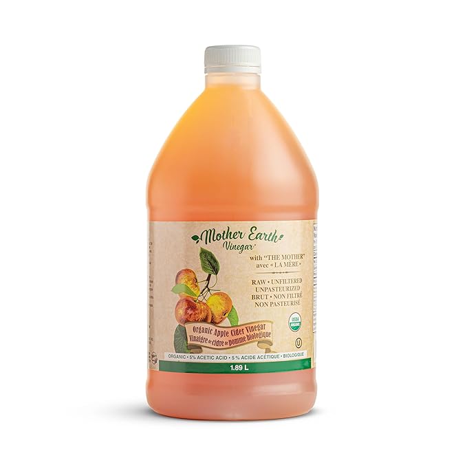 Mother Earth Organic Apple Cider Vinegar with The Mother Half Gallon Fresh Pressed Organic Apples OACV ACV Raw Unpasteurized Unfiltered (1/64oz Bottle)