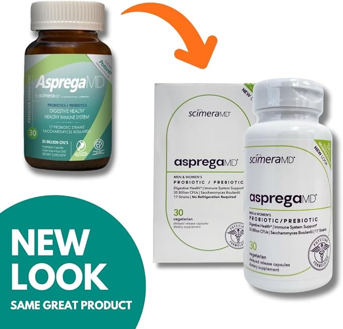 Asprega 30CT - Probiotic + Prebiotic Supplement | 17 Strains 35 Billion CFUs | Delayed Release | Saccharomyces Boulardii | for Men &amp Women | by ScimeraMD 3-Pack