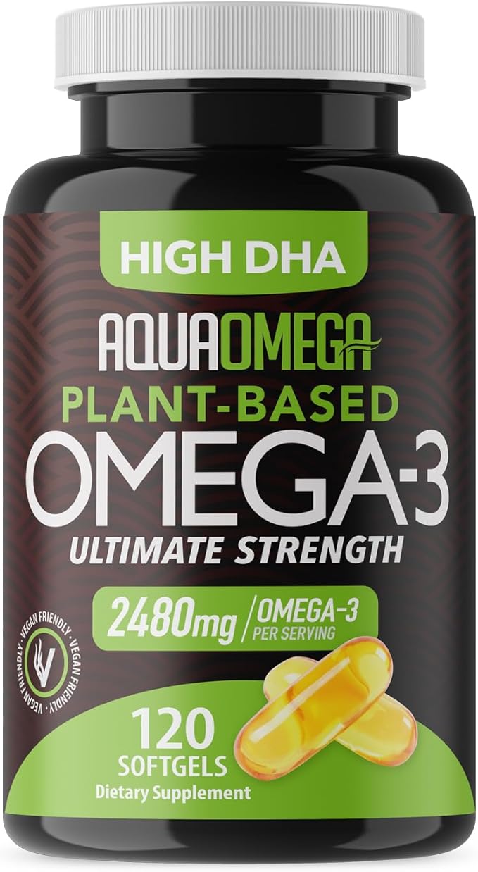 Ultimate Strength Plant Based Omega 3 Supplements Organic EPA and DHA Omega 3 Fatty Acid Supplements from Algae Oil No Fishy Aftertaste 120 Softgels