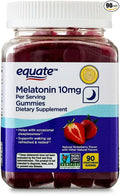 Equate Melatonin 10 mg Gummies Fast-Dissolve Vegetarian Strawberry Flavor Adult Sleep Support 90 Count Sticker