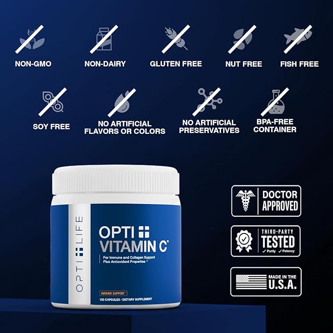 Opti + Vitamin C 1000mg Capsules | Buffered Vitamin C Time Release Essential Antioxidant Immune System Support &amp Promotes Healthy Aging* | 100 capsules/100 Servings