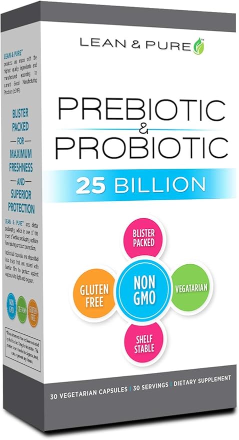 Lean &amp Pure Prebiotic &amp Probiotic 25 Billion Live and Shelf Stable Cultures 30 Count Non GMO Vegetarian Gluten Free