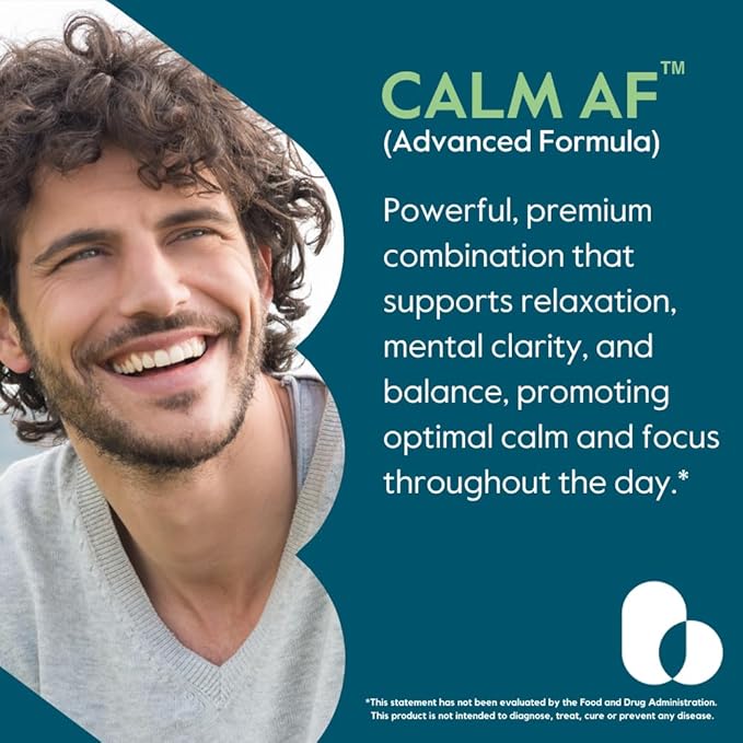 Calm AF (Advanced Formula) (60 Veggie Caps) - Clinically Studied Shoden Ashwagandha Suntheanine L Theanine PharmaGABA - No Stearates - Vegan - Non GMO - Gluten Free - Ashwagandha &amp GABA Suppleme