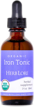 Herb Lore Organic Iron Tonic Tincture – Liquid Iron Drops for Women and Men – Non Constipating Easy on Stomach Plant Based Vegan &amp Alcohol Based (2 fl oz)