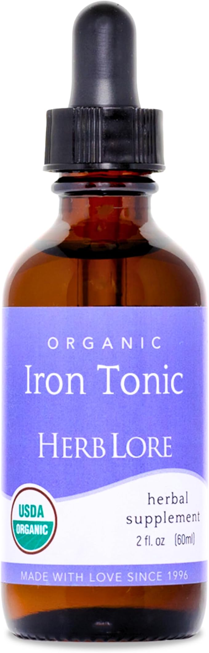 Herb Lore Organic Iron Tonic Tincture – Liquid Iron Drops for Women and Men – Non Constipating Easy on Stomach Plant Based Vegan &amp Alcohol Based (2 fl oz)