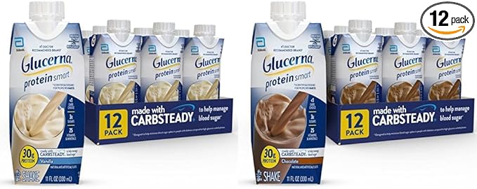 Glucerna Vanilla 30G Protein Shake 12 Count &amp Chocolate 30G Protein Smart Nutritional Shake Diabetic Protein Drink Blood Sugar Management 150 Calorie 12 Count