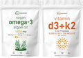 Micro Ingredients Vitamin D3 5000iu + K2 100mcg Softgels &amp Vegan Omega 3 Algae Oil Supplement Bundle 2 Pack | Essential Sunshine Vitamins | Omega-3 Full Spectrum Alternative to Fish Oil