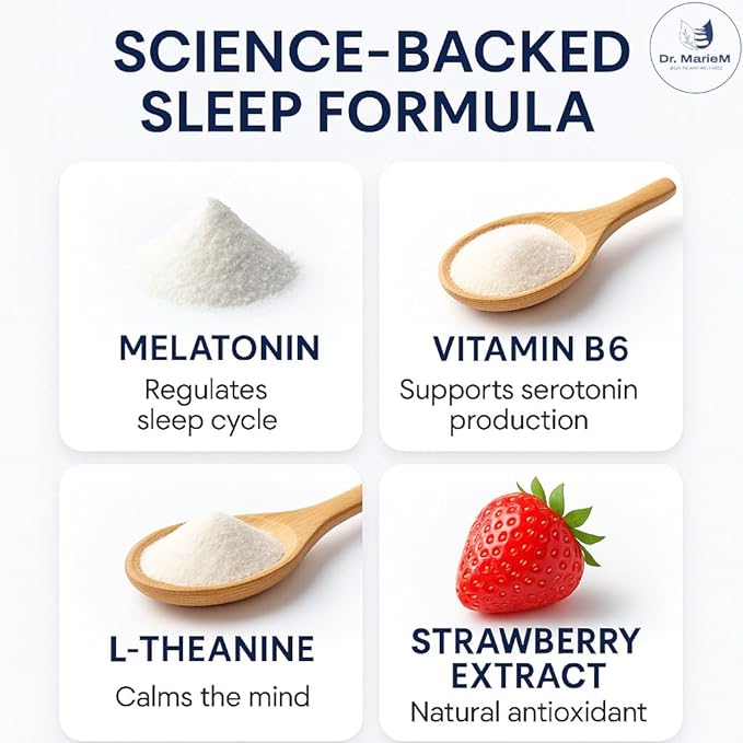 Sleep Ease+ Melatonin Gummies – 6 mg Melatonin for Deep Restful Sleep and Relaxation – Antioxidant Support – Strawberry Flavor – 60 Gummies