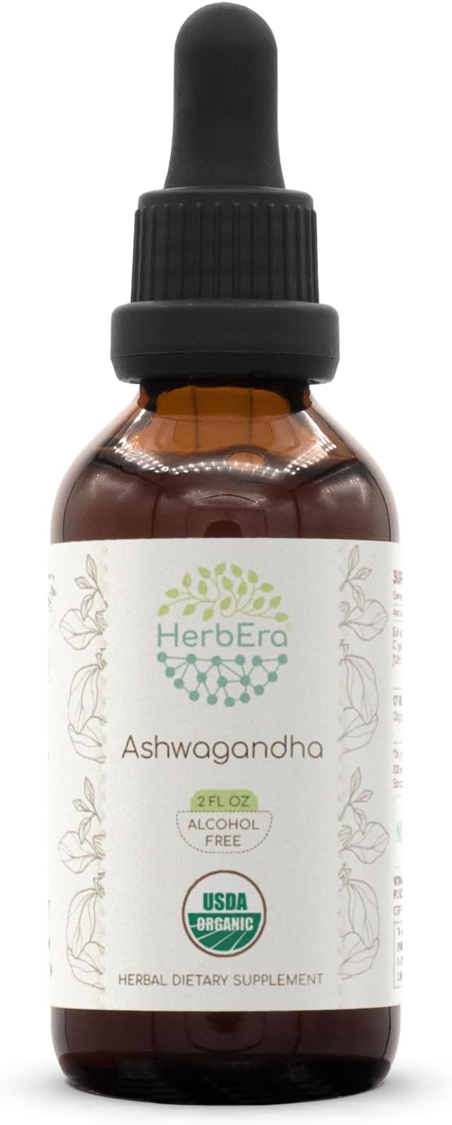 HerbEra Ashwagandha B60 USDA Organic Tincture | Alcohol-Free Extract High-Potency Herbal Drops | Certified Organic Ashwagandha (Withania Somnifera) Dried Root (2 oz)