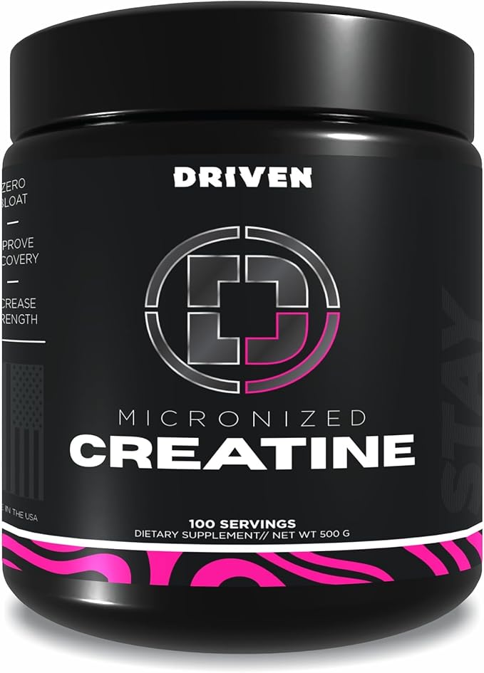 Driven Nutrition Micronized Creatine Monohydrate Powder – 500g | Pure Unflavored 5g Per Serving | Muscle Strength Power Endurance &amp Recovery Supplement