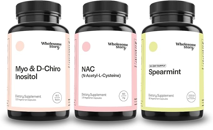 Myo &amp D-Chiro Inositol NAC + Spearmint Capsules Bundle Supplement | Complete Hormonal &amp Metabolic Bundle Support | Organic Spearmint &amp Inositol 30 Servings | N-Acetylcysteine 120 Servings