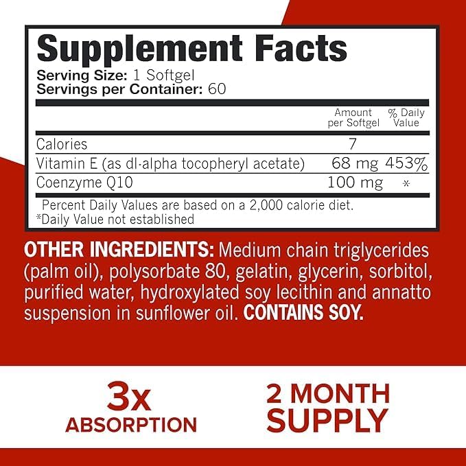 Qunol Ultra CoQ10 100mg 3X Better Absorption Patented Water and Fat Soluble Natural Supplement Form Coenzyme Q10 Antioxidant for Heart Health Packs Softgels 120 Count