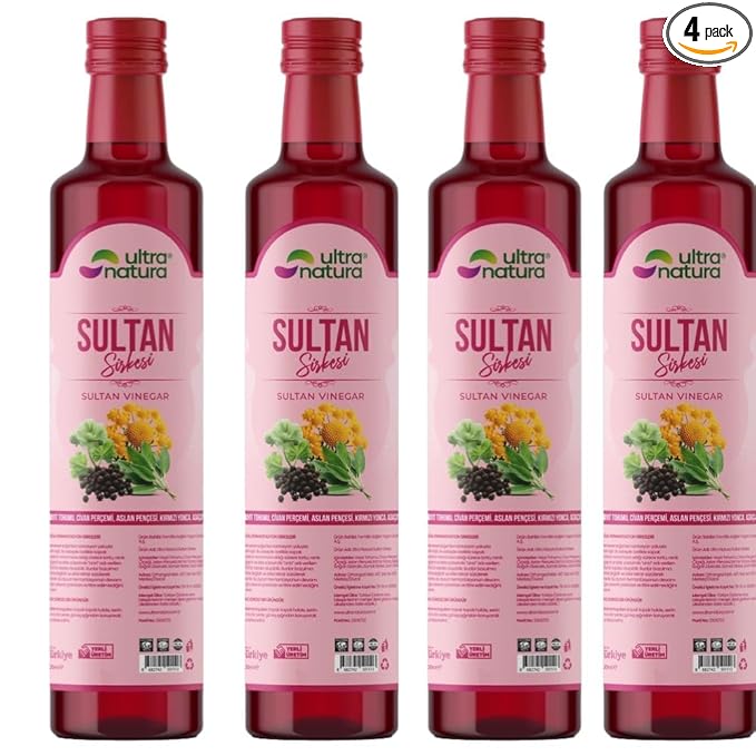 Ultra Natura Sultan Herbal Detox Vinegar – 16.9 fl oz (500ml) – Grape &amp Sumac Base with Herbal Blend – Natural Support for Digestion Detox &amp Metabolism – Made in Turkish PACK OF 4