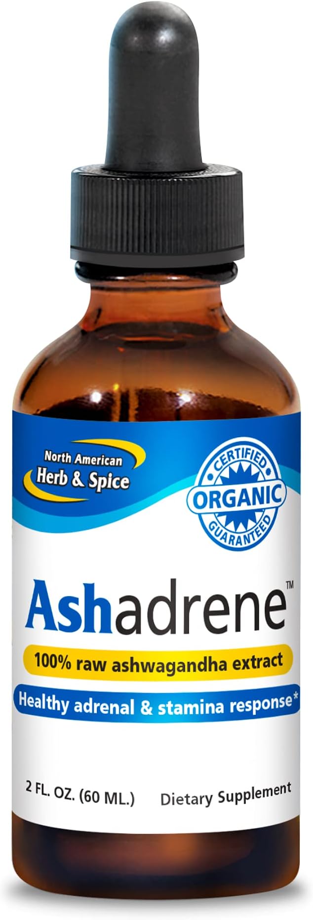 NORTH AMERICAN HERB &amp SPICE Ashadrene - 2 fl. oz. - 100% Raw Ashwagandha Extract - Healthy Adrenal Response Energy Overall Health - Non-GMO Certified USDA Organic - 86 Servings