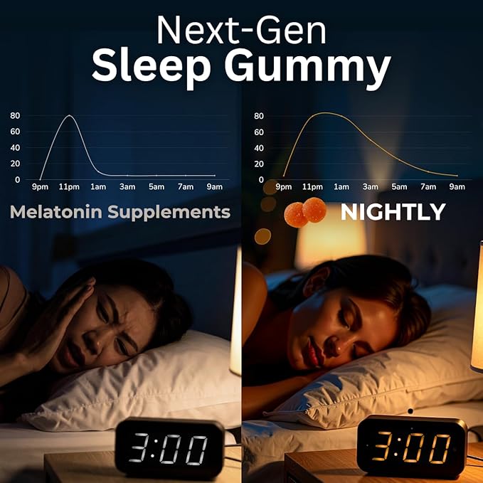 Lune Nightly Extended Release Sleep Gummies - 2mg Melatonin with 5-HTP Valerian Root &amp Turmeric - All Night Sleep Support Blood Orange Flavor 100% Vegan 60 Count