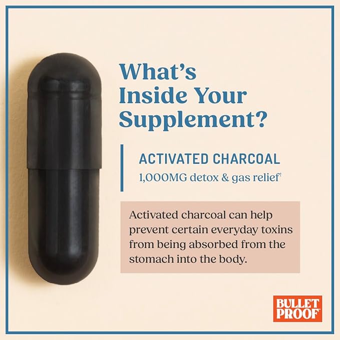 Bulletproof Coconut Charcoal Detox and Gas Relief Capsules 90 Count Sourced from 100% Coconut Shells Activated Charcoal for Bloating Support