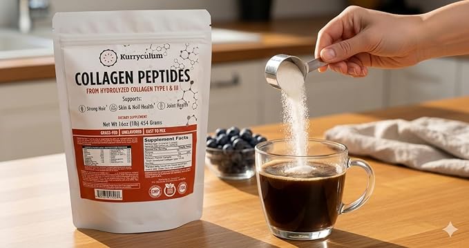 Collagen Peptides Protein Powder - Grass Fed Hydrolyzed Type 1 &amp 3 Collagen Powder for Skin Hair Nails - Unflavoured Freely Dissolves in Coffee -16 oz (45 Servings)