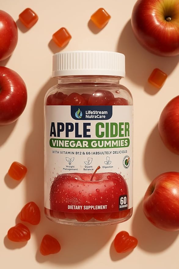 Apple Cider Gummies – Apple Flavor Chewable Gummies – Easy Daily Supplement – Non-GMO Gluten-Free – 60 Count