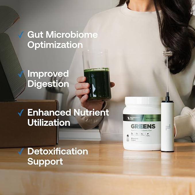 Transparent Labs Prebiotic Greens - Superfood Powder &amp Antioxidants Supplement with Organic Spirulina Chloerra Acacia &amp Green Banana Powder - 30 Servings Peach Mango