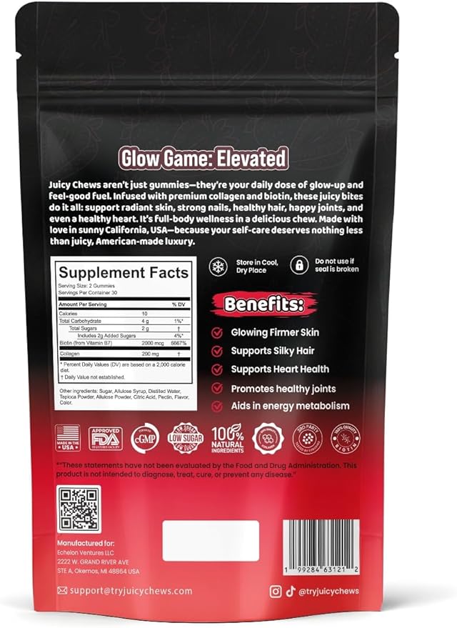 Biotin and Collagen Gummies | Low Sugar Non-GMO Collagen Gummies for Men and Women | All Natural Flavors | 60 Gummies | 30 Servings | Strawberry Flavor