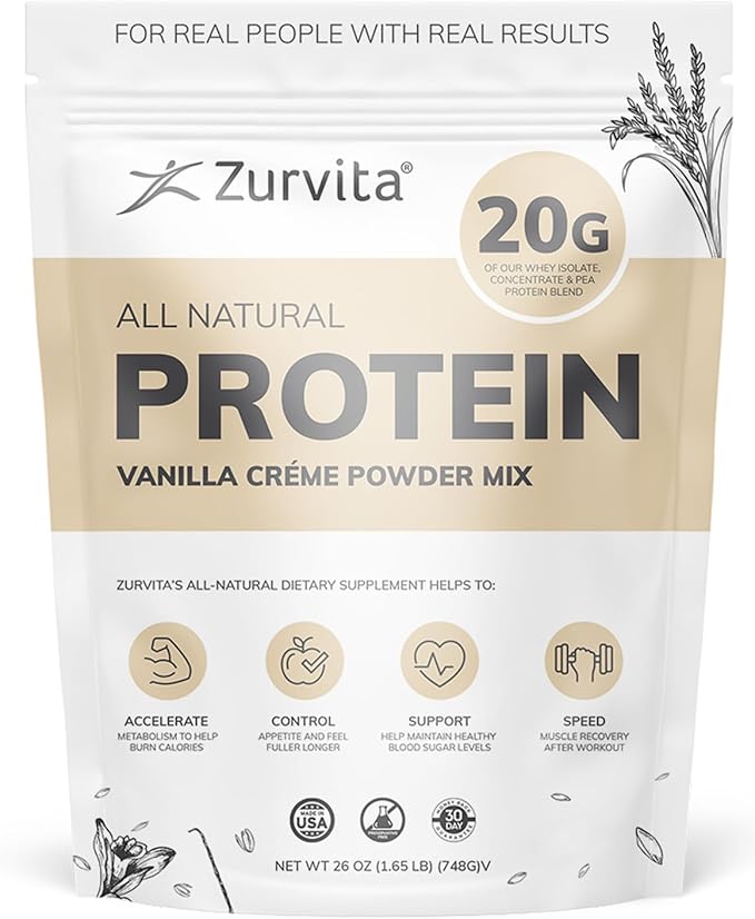 Zurvita - Vanilla Crème Protein Powder- Protein Probiotics No Artificial Sweeteners 24+ Vitamins &amp Minerals 140 Cal/Scoop - 26oz (20 Servings)