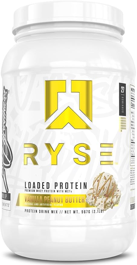 RYSE Loaded Protein Powder - Vanilla Peanut Butter - 25g Whey Protein Isolate &amp Concentrate with Prebiotic Fiber &amp MCTs - Low Carb Low Sugar Digestive-Friendly - 27 Servings / 2 lb Tub