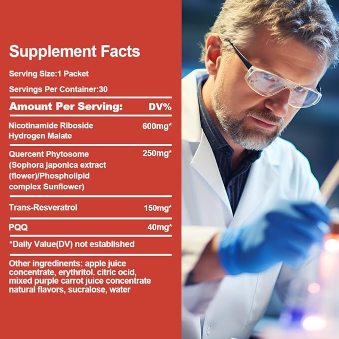 NAD Supplement 1200mg Synergistic Blend with Nicotinamide Riboside PQQ &amp Resveratrol - Premium Anti-Aging Supplement for Cellular Energy Mental Clarity and Longevity (30 Packets)1